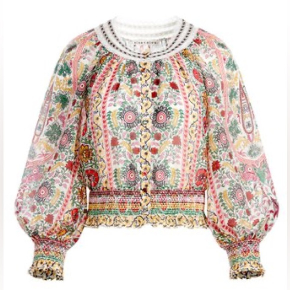 Alice + Olivia Cherelle Button Down Smocked Waist Blouse Size XS